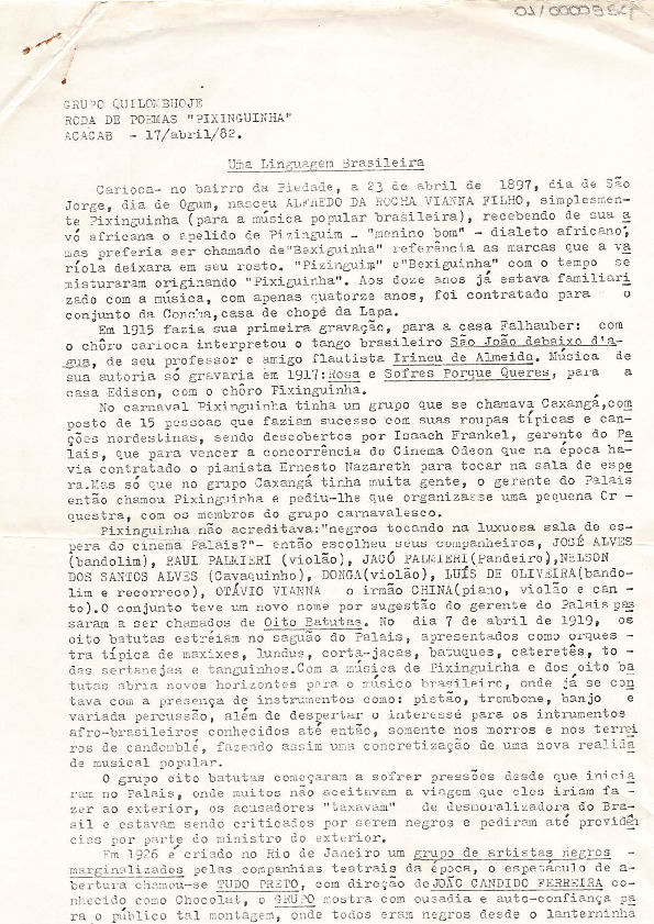 Texto de intervenção cultural
